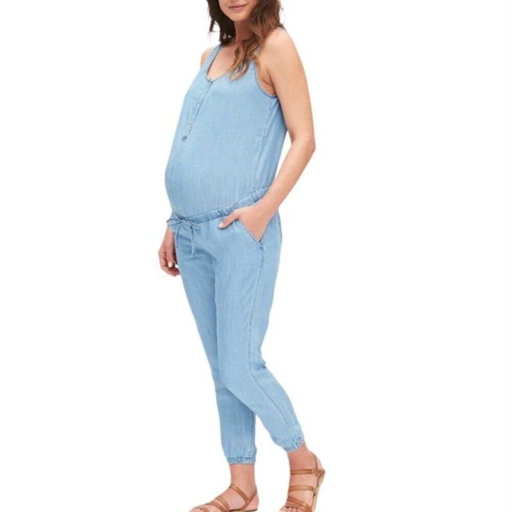 GAP Maternity Tencel Jumpsuit Size Small Soft Wash Pockets